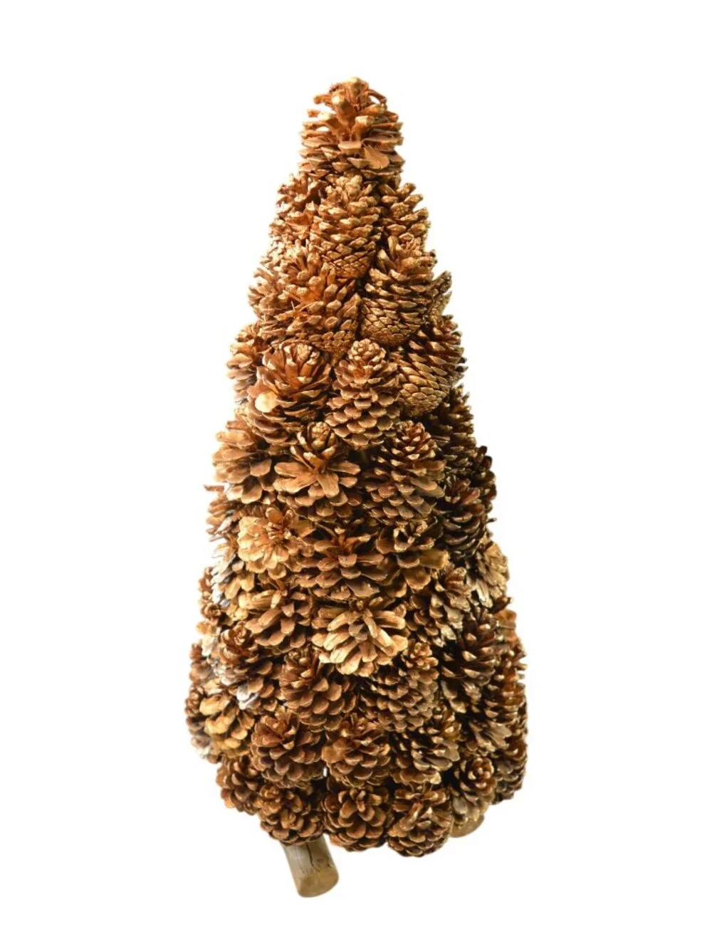 Handmade Golden Real Pinecone Christmas Tree Table Decor 24” Wooden Log Metallic